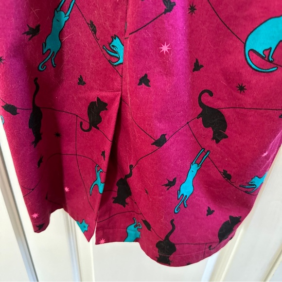 RARE Retro Vixen Voodoo Vintage dress with cats cranberry dress w/ kitties MED - Picture 4 of 5